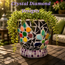 Load image into Gallery viewer, Flower Pot Planter Handmade Tiles , Jewelry & Glass Tiles Mosaic Planter F258