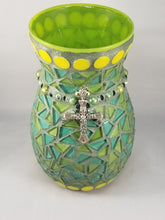 Load image into Gallery viewer, Green and teal Glass Tile Handmade Mosaic Vase VA115