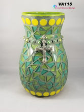 Load image into Gallery viewer, Green and teal Glass Tile Handmade Mosaic Vase VA115