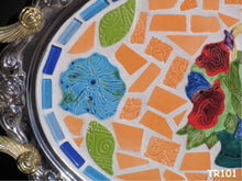 Load image into Gallery viewer, Mosaic Flower Bouquet Silver Tray Handmade - TR101