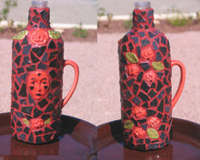 Load image into Gallery viewer, Red and Black Mosaic Wine Bottle W204