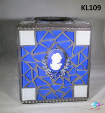 Load image into Gallery viewer, Blue & White Glass Tissue Box Cover Handmade Mosaic KL109