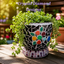 Load image into Gallery viewer, Flower Pot Planter Handmade Tiles , Jewelry &amp; Glass Tiles Mosaic Planter F258
