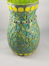 Load image into Gallery viewer, Green and teal Glass Tile Handmade Mosaic Vase  VA115
