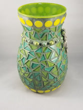 Load image into Gallery viewer, Green and teal Glass Tile Handmade Mosaic Vase  VA115
