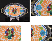 Load image into Gallery viewer, Mosaic Flower Bouquet Silver Tray Handmade - TR101

