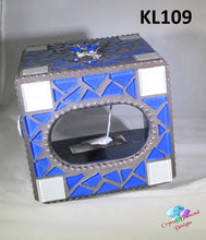 Load image into Gallery viewer, Blue &amp; White Glass Tissue Box Cover Handmade Mosaic  KL109
