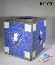 Load image into Gallery viewer, Blue &amp; White Glass Tissue Box Cover Handmade Mosaic  KL109
