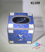 Load image into Gallery viewer, Blue &amp; White Glass Tissue Box Cover Handmade Mosaic  KL109
